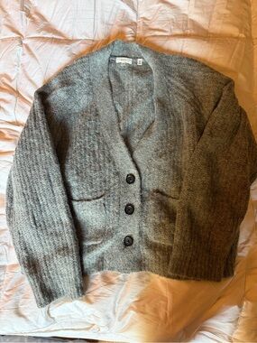 ALC Oversized Wool Blend Cozy Grey Button-Front Cardigan
